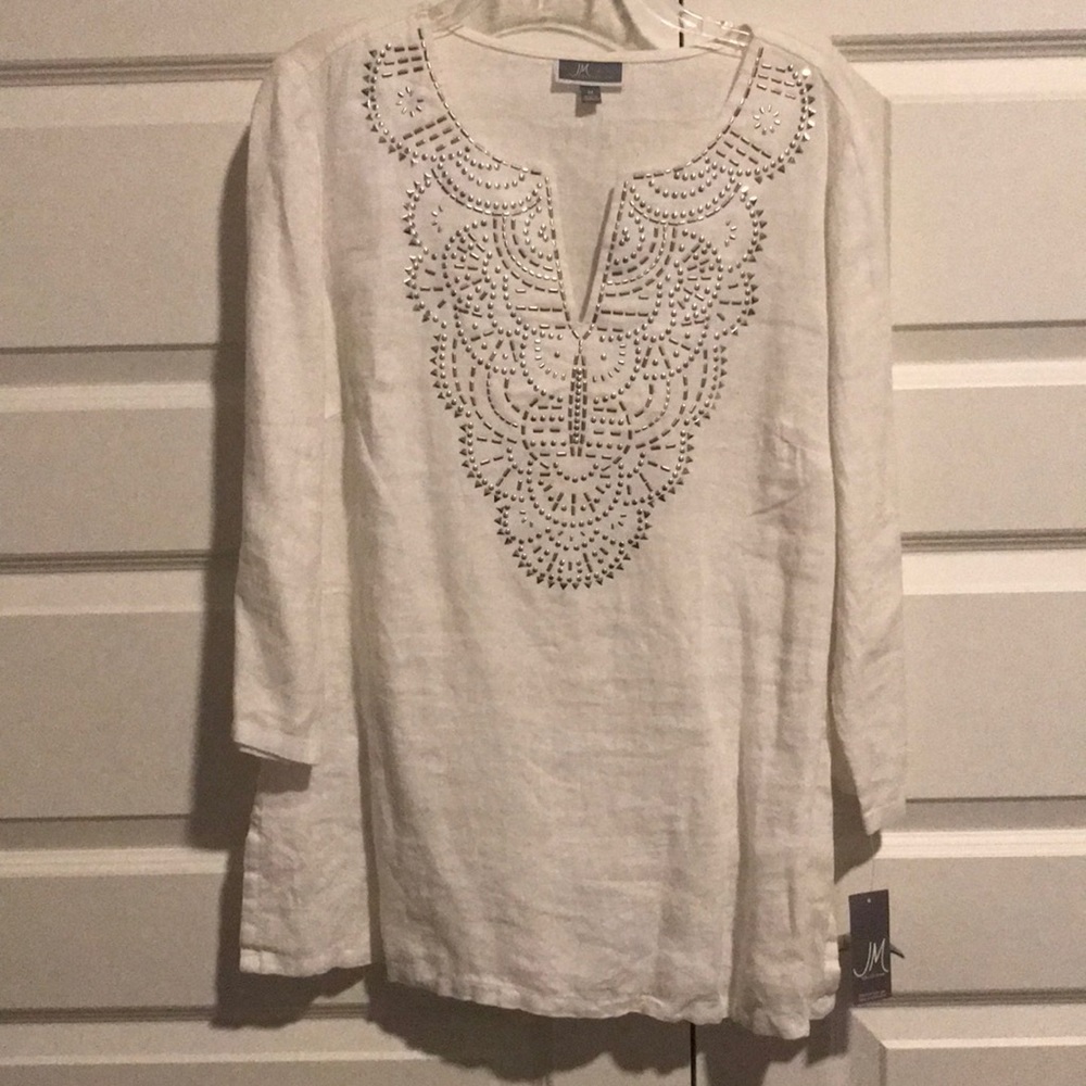 NWT JM collection 100%Linen ivory blouse size Medium.